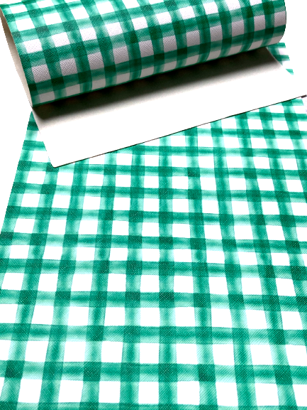 Green Watercolor Gingham Faux Leather Sheet