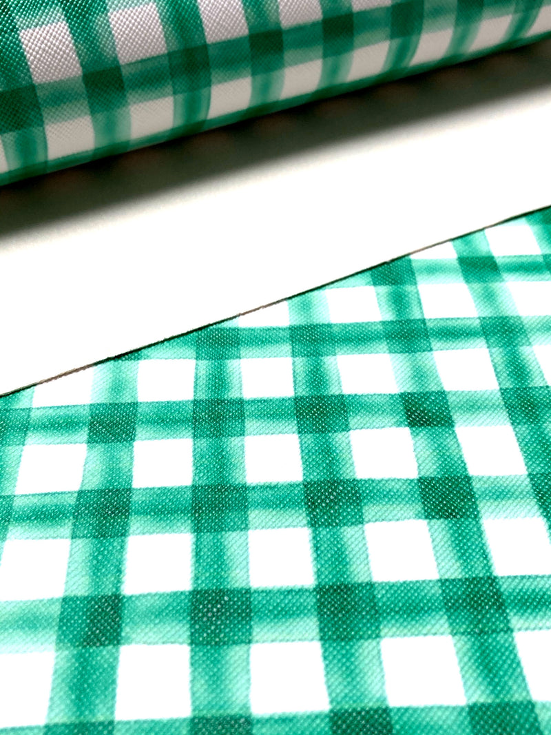 Green Watercolor Gingham Faux Leather Sheet
