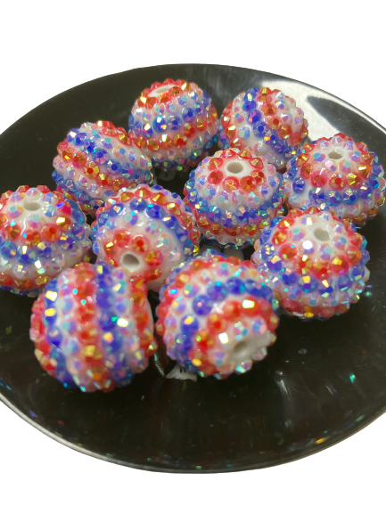 20mm Patriotic Stripes Rhinestone Beads (10 per pack)