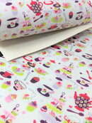 White Tea Party Faux Leather Sheet