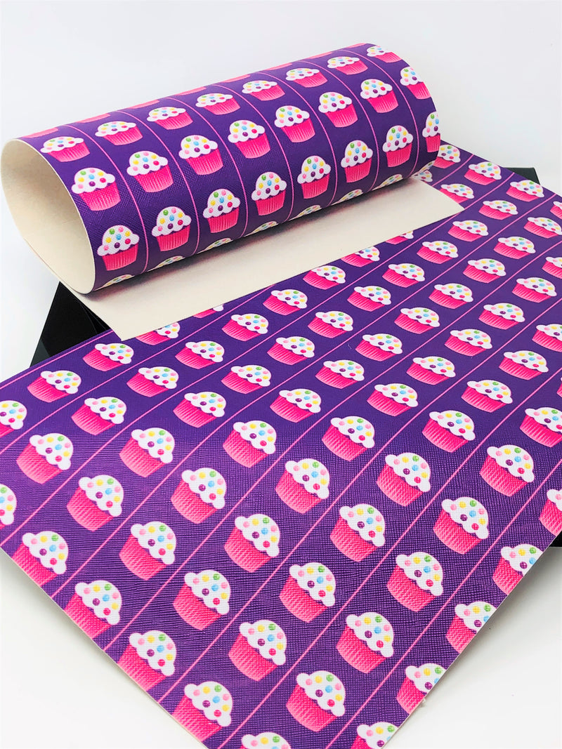 Pink and Purple Cupcakes Faux Leather Sheet
