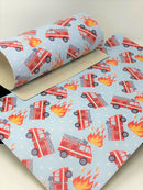 Fire Truck Faux Leather Sheet