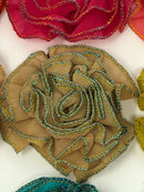 3" Metallic Edged Ruffle Flower