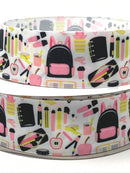 1.5" Pink and Black School Supplies Ribbon