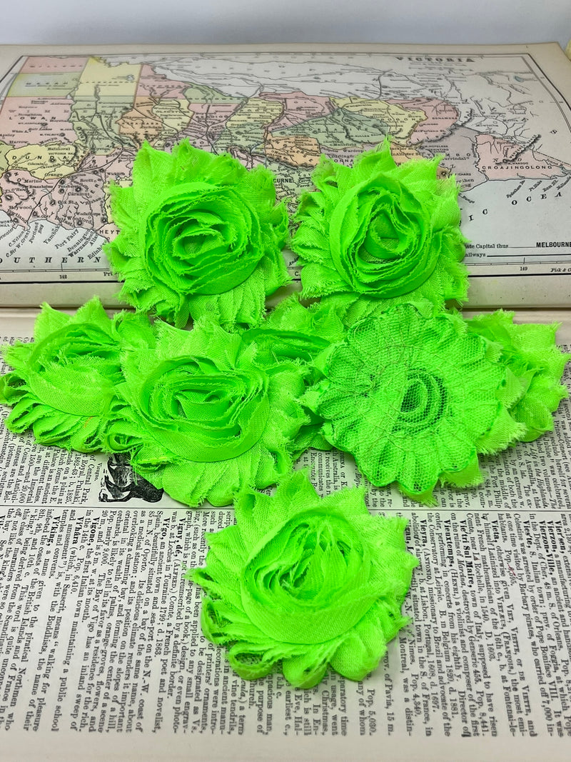 2.5" Neon Green Shabby Flower