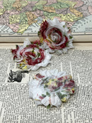 2.5" White and Red Floral Shabby Flower