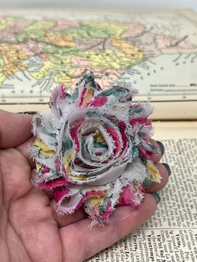 2.5" White and Pink Floral Shabby Flower