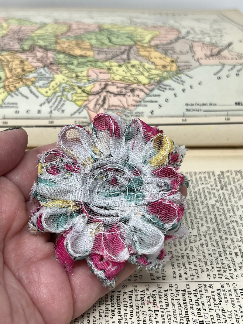2.5" White and Pink Floral Shabby Flower