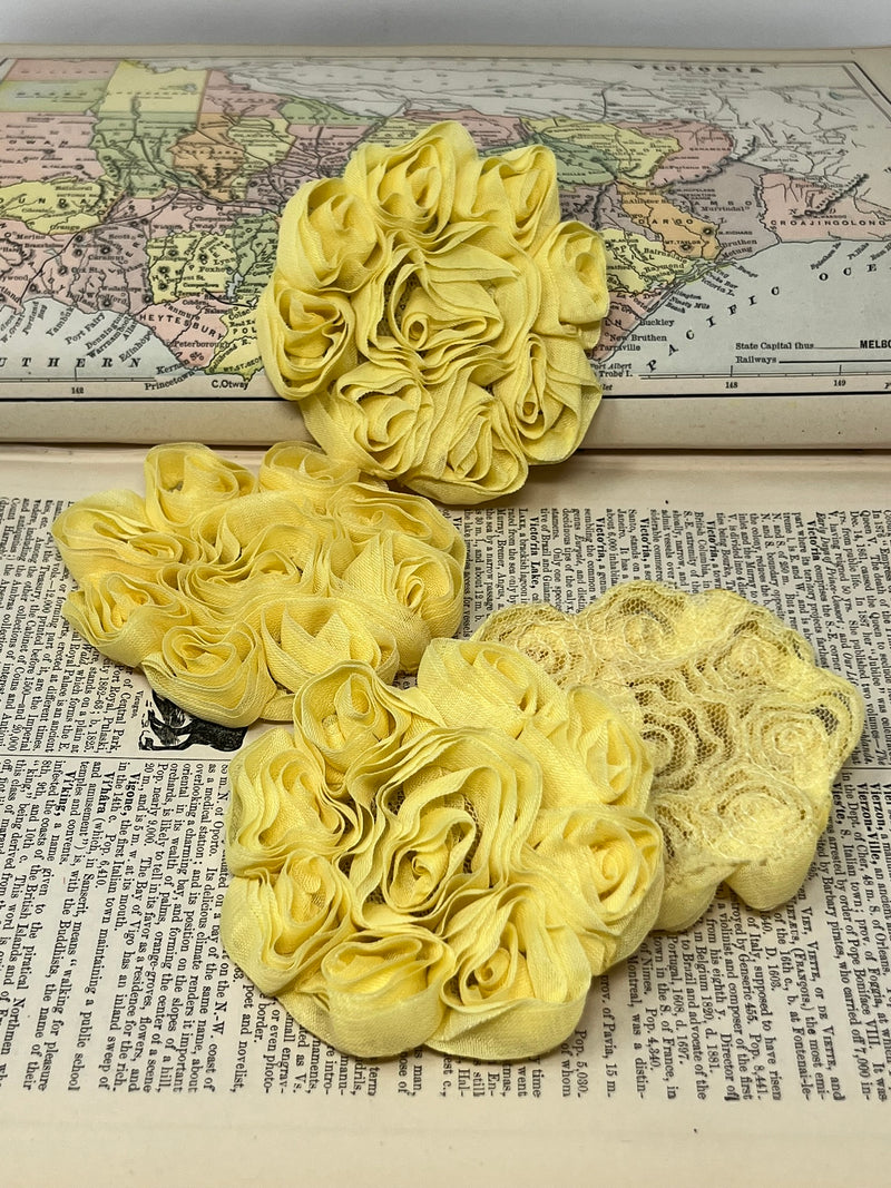 3.5" Yellow Swirl Shabby Flower