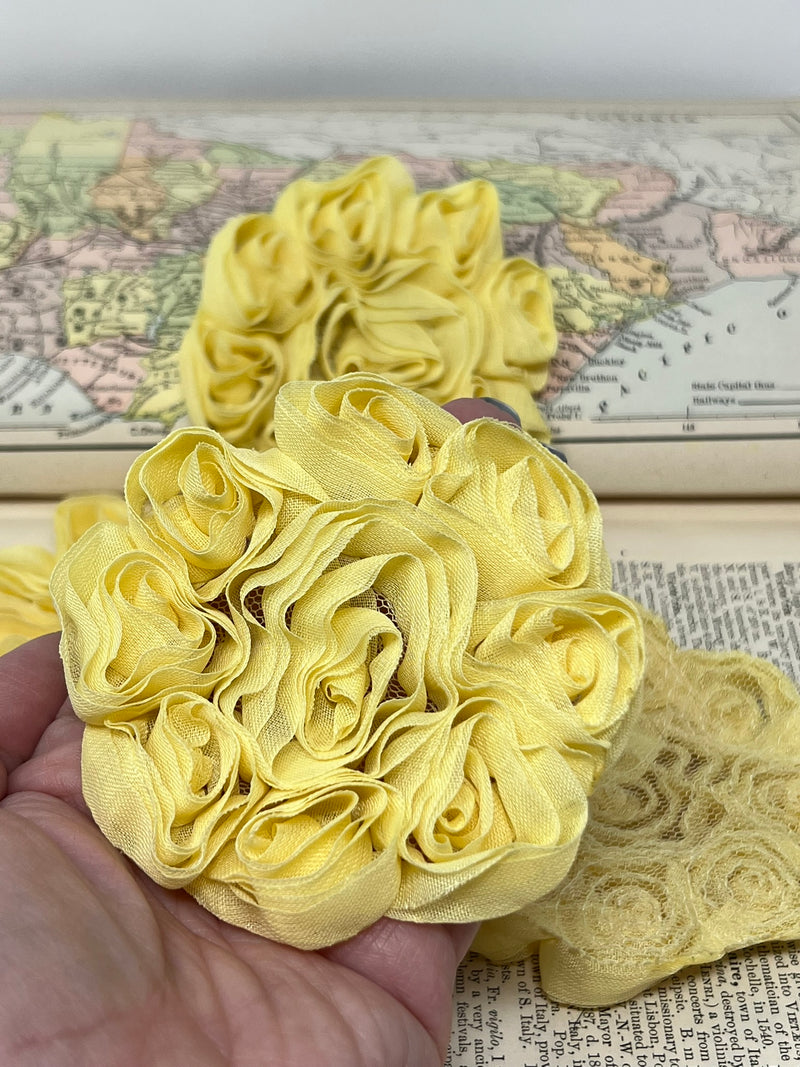 3.5" Yellow Swirl Shabby Flower