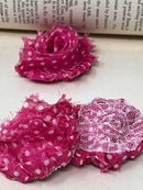 1.5" Pink and White Polka Dot Shabby Flower