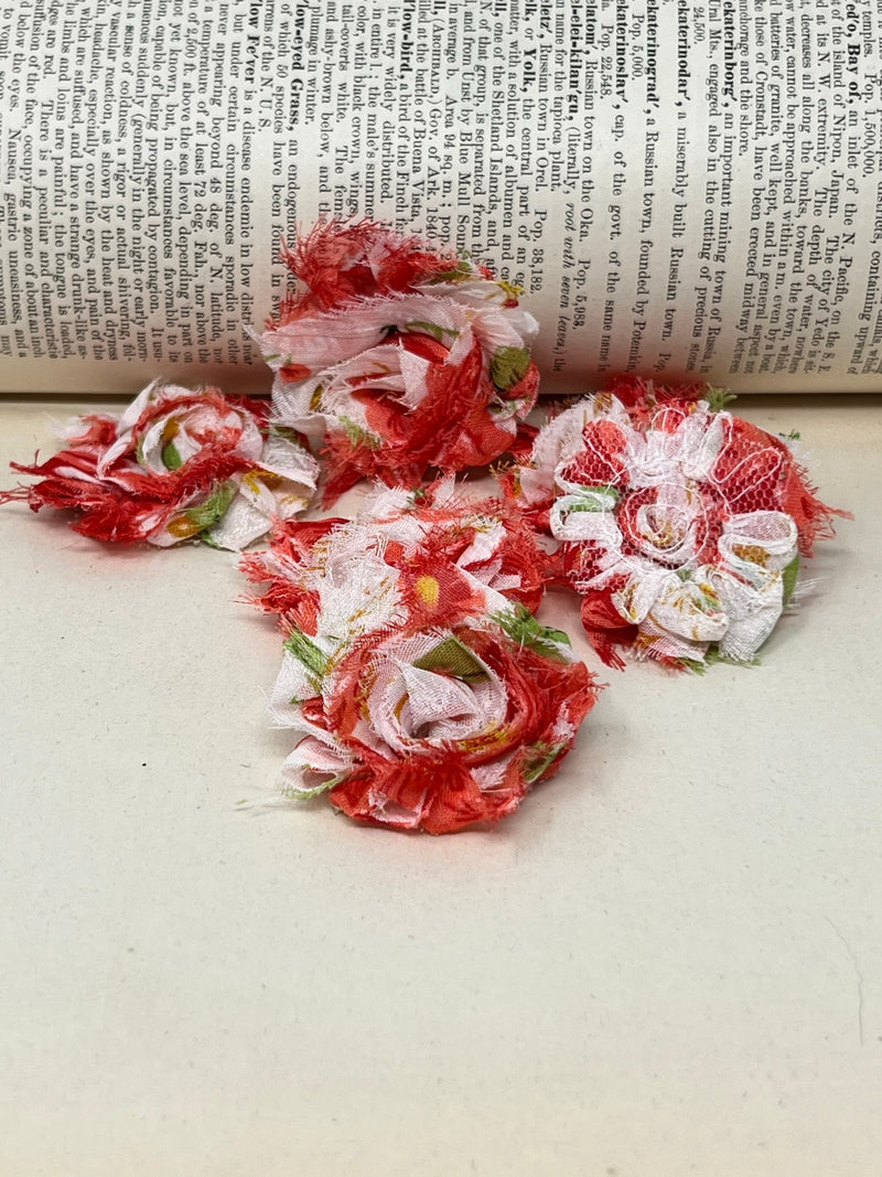 1.5" Pink and White Floral Shabby Flower