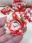 1.5" Pink and White Floral Shabby Flower