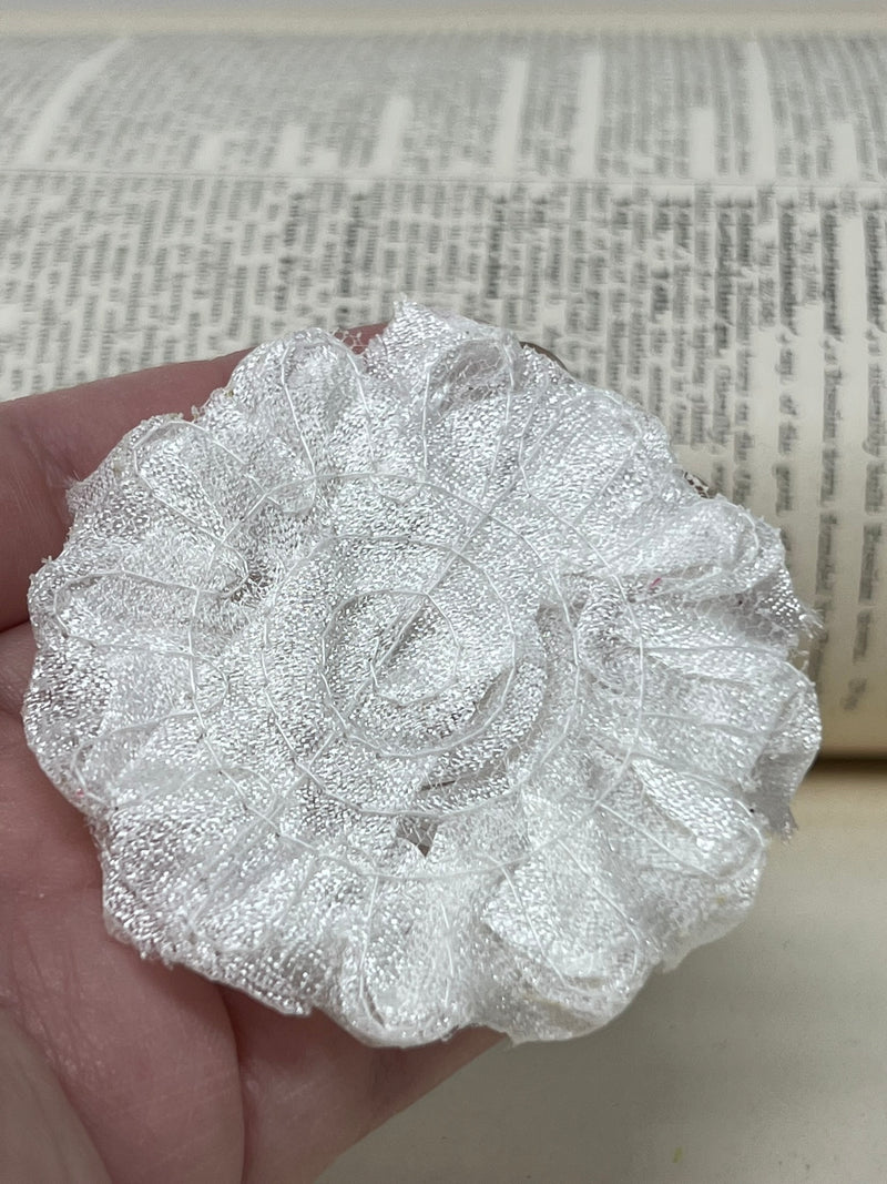 2" White Crepe Shabby Flower