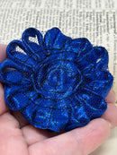 2.5" Shiny Royal Blue Shabby Flower