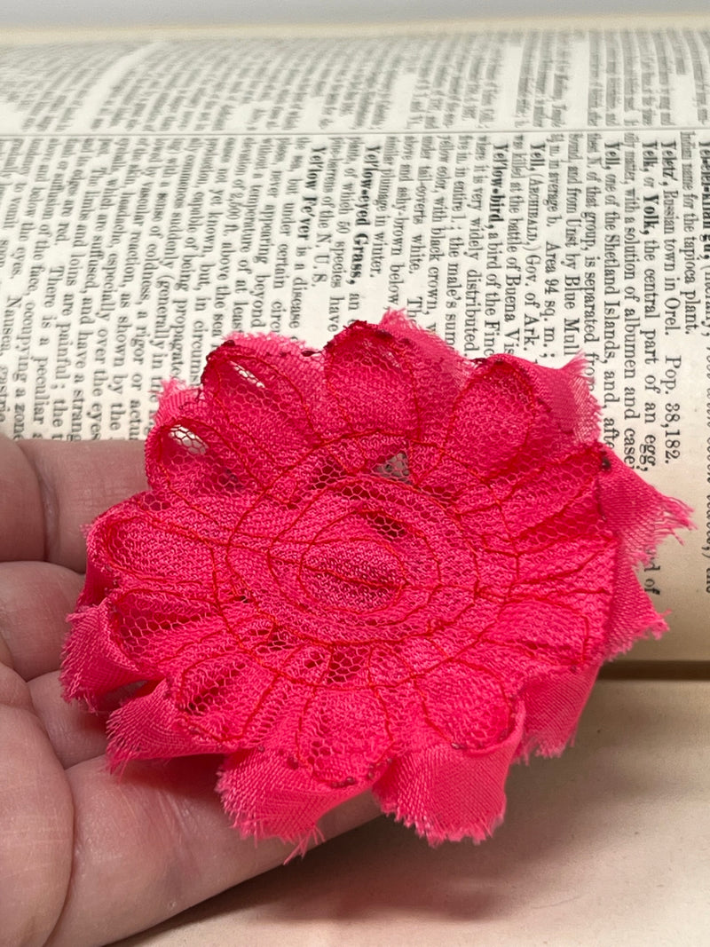 2.5" Hot Pink Shabby Flower