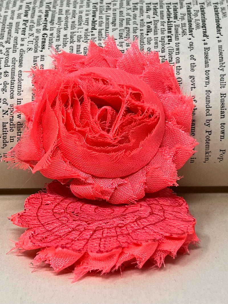 2.5" Neon Coral Shabby Flower