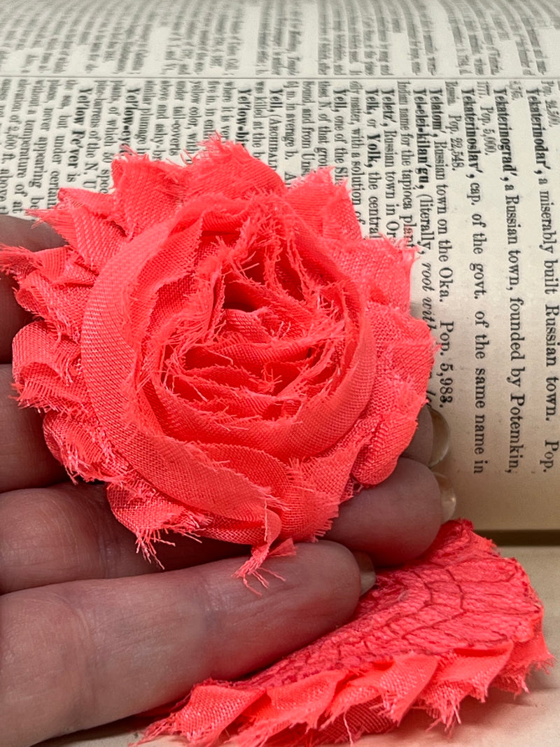 2.5" Neon Coral Shabby Flower