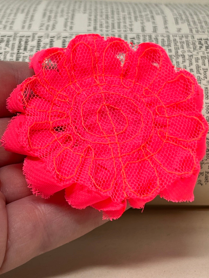 2.5" Neon Pink Shabby Flower