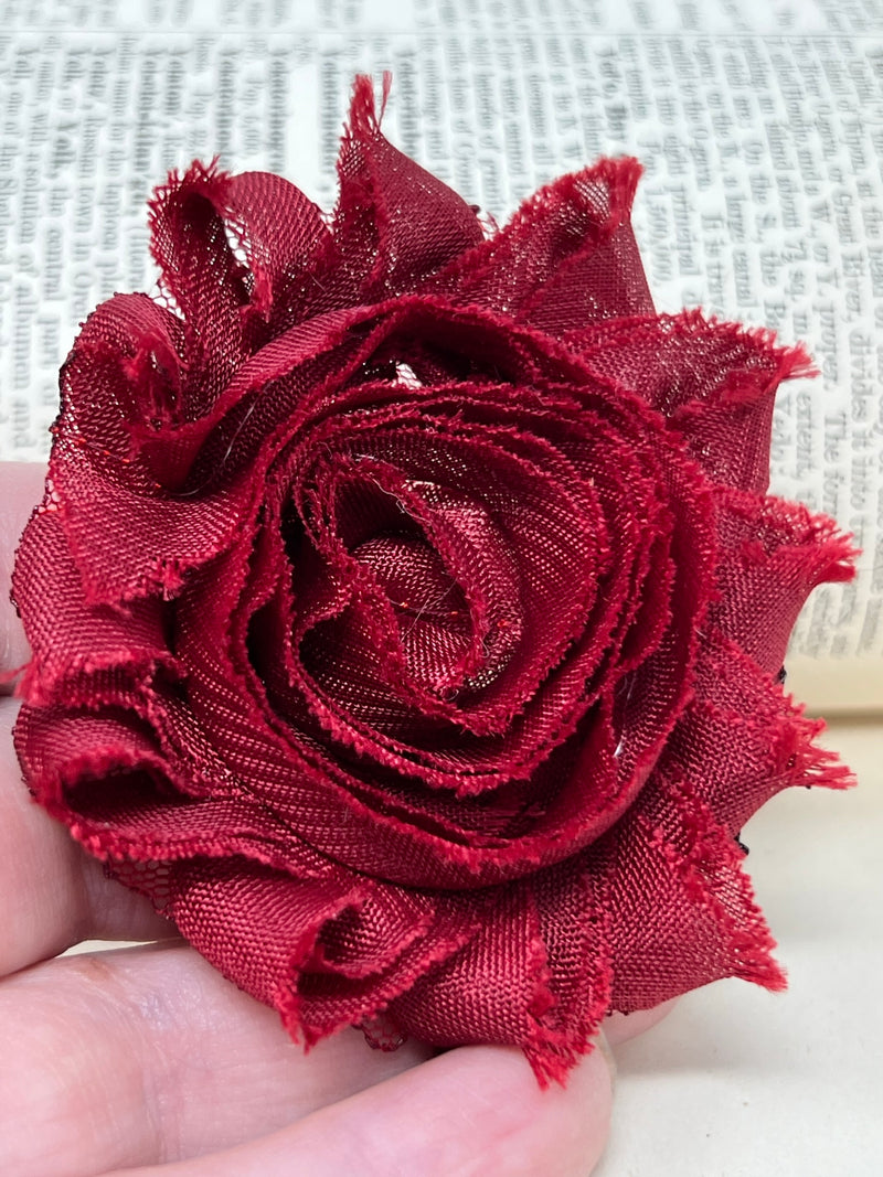 2.5" Wine Red Shabby Flower