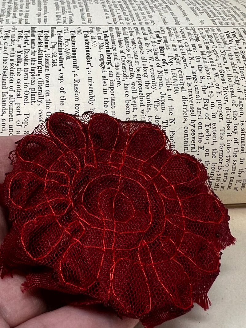 2.5" Wine Red Shabby Flower