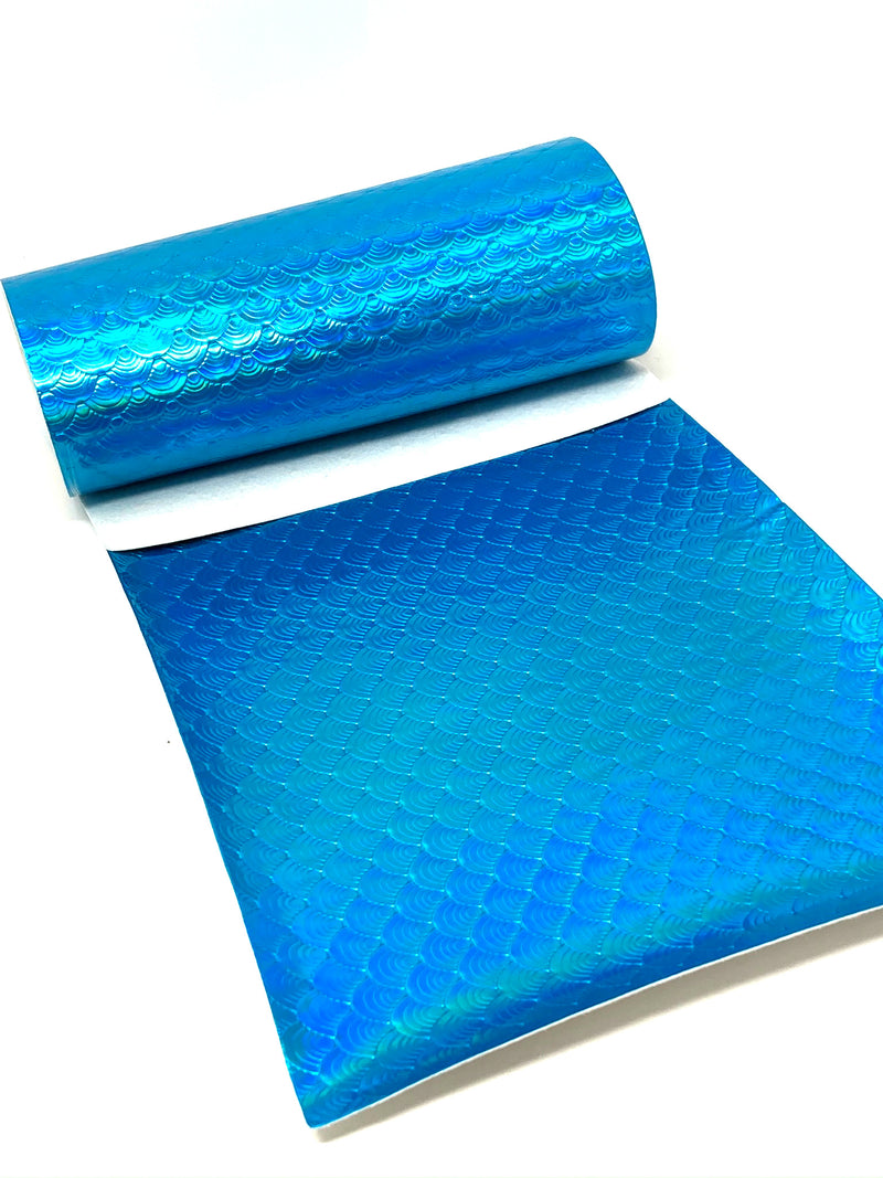 Blue Mirrored Mermaid Scale Faux Leather Sheet