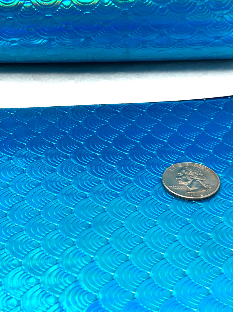 Blue Mirrored Mermaid Scale Faux Leather Sheet