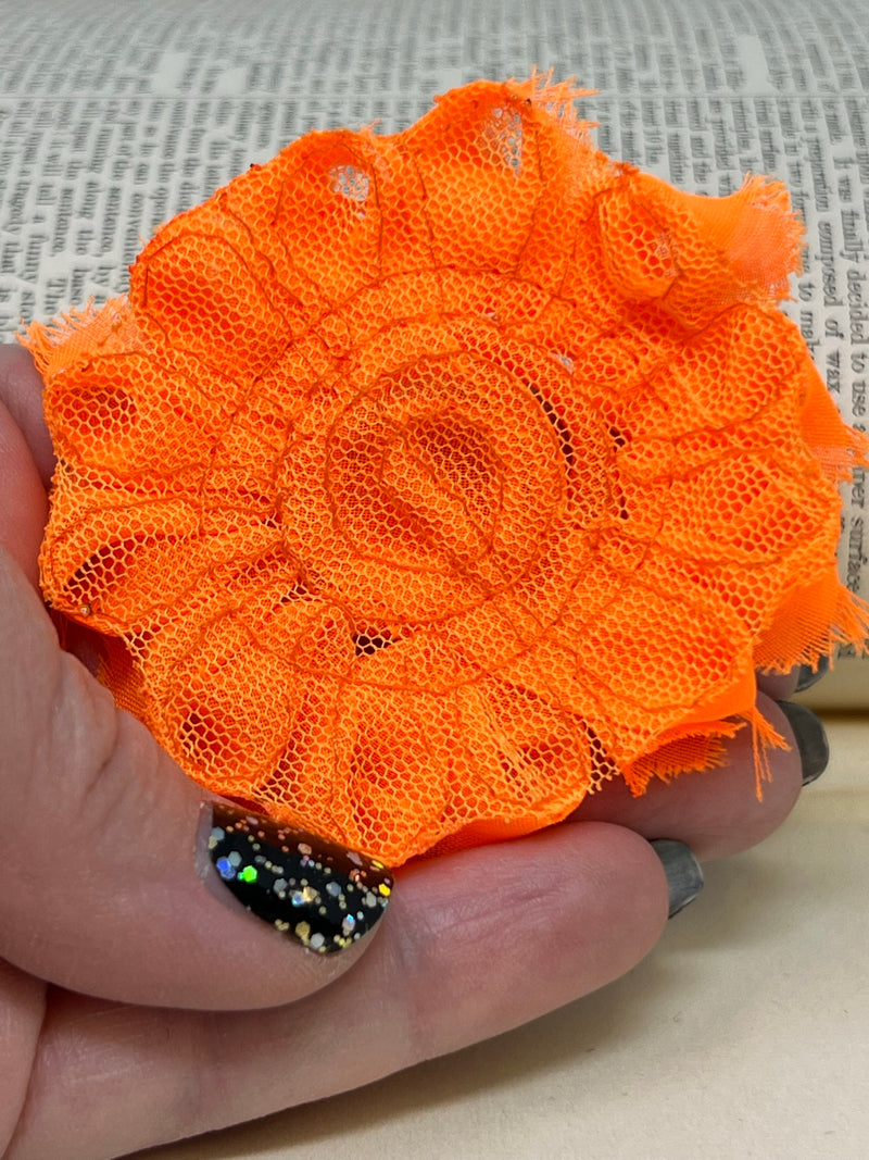 2.5" Fluorescent Orange Shabby Flower