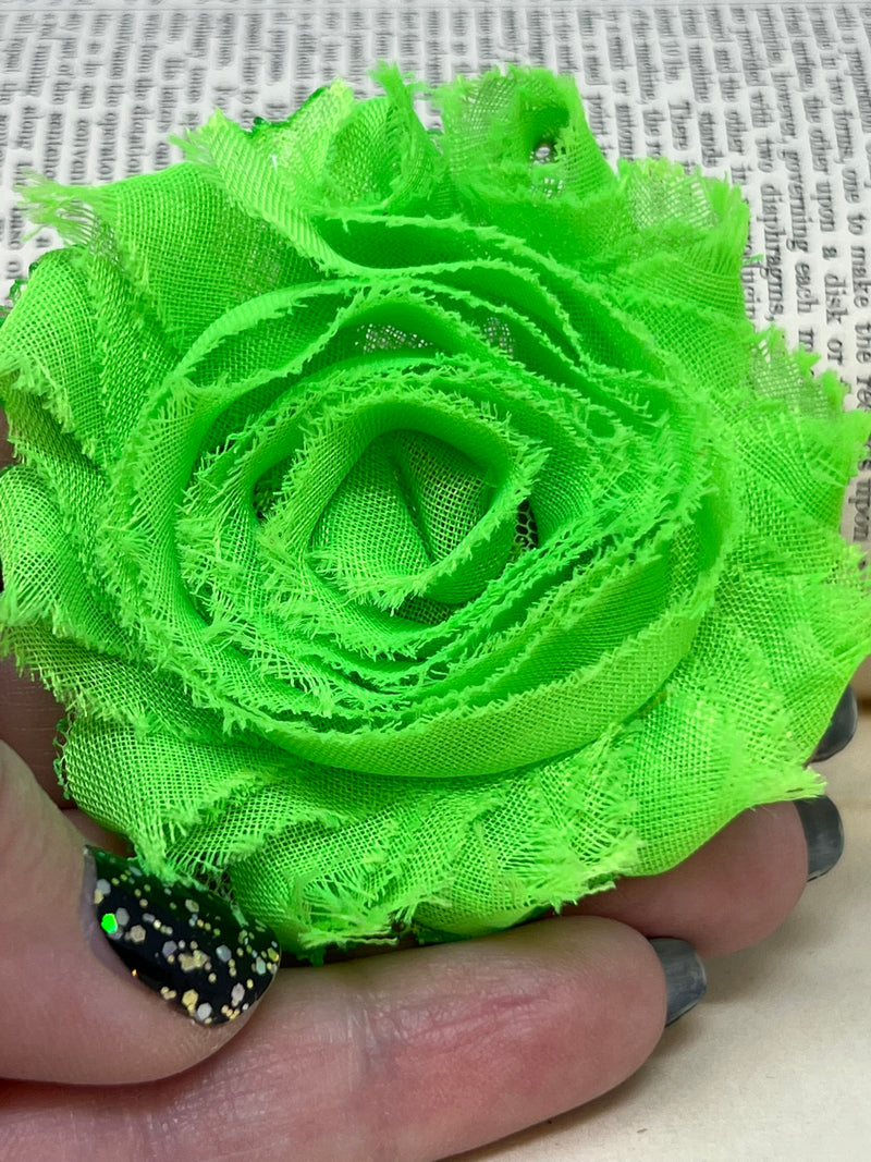 2.5" Bright Green Shabby Flower