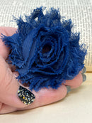 2.5" Light Navy Blue Shabby Flower