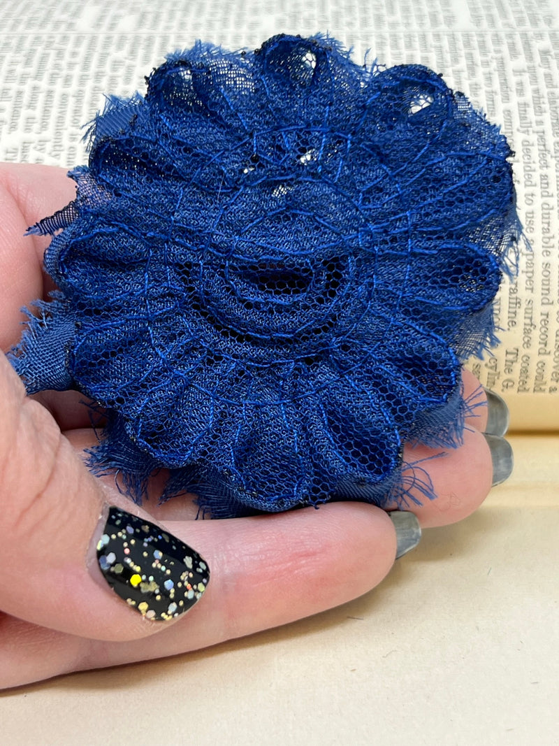 2.5" Light Navy Blue Shabby Flower