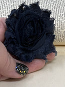 2.5" Navy Blue Shabby Flower