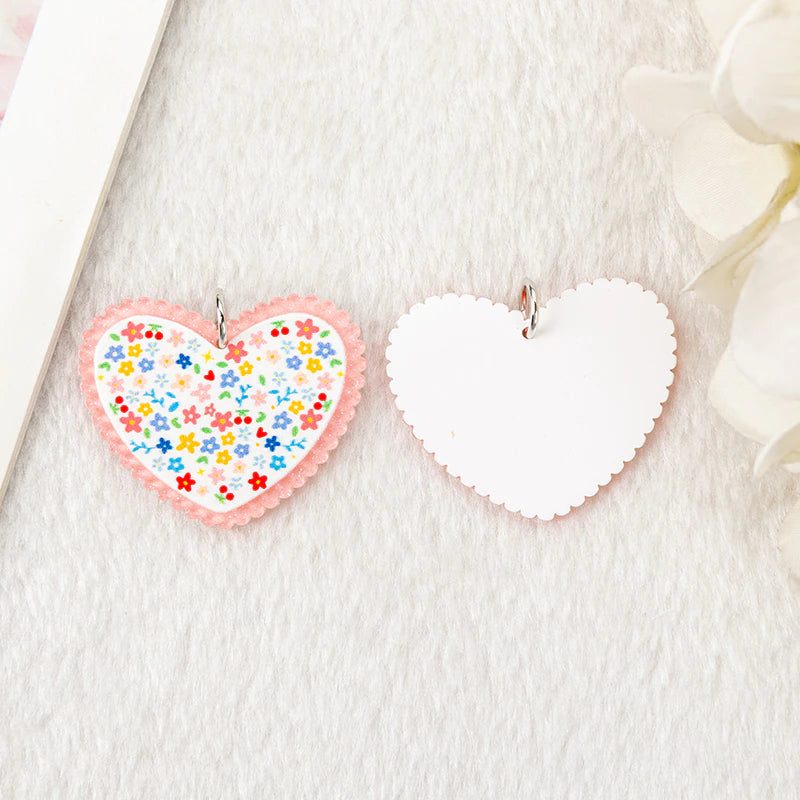 Scattered Flowers Heart Acrylic Charm