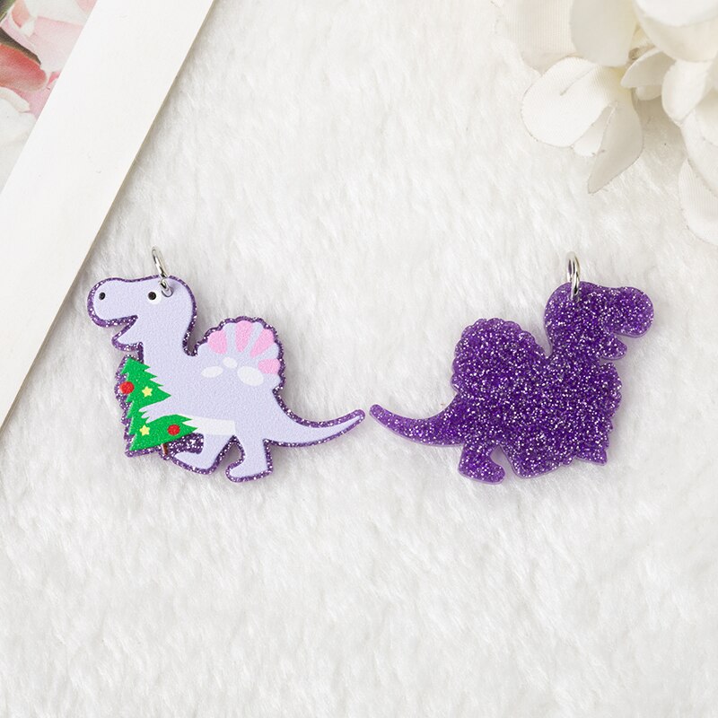 Purple Christmas Dino Glitter Acrylic Charm