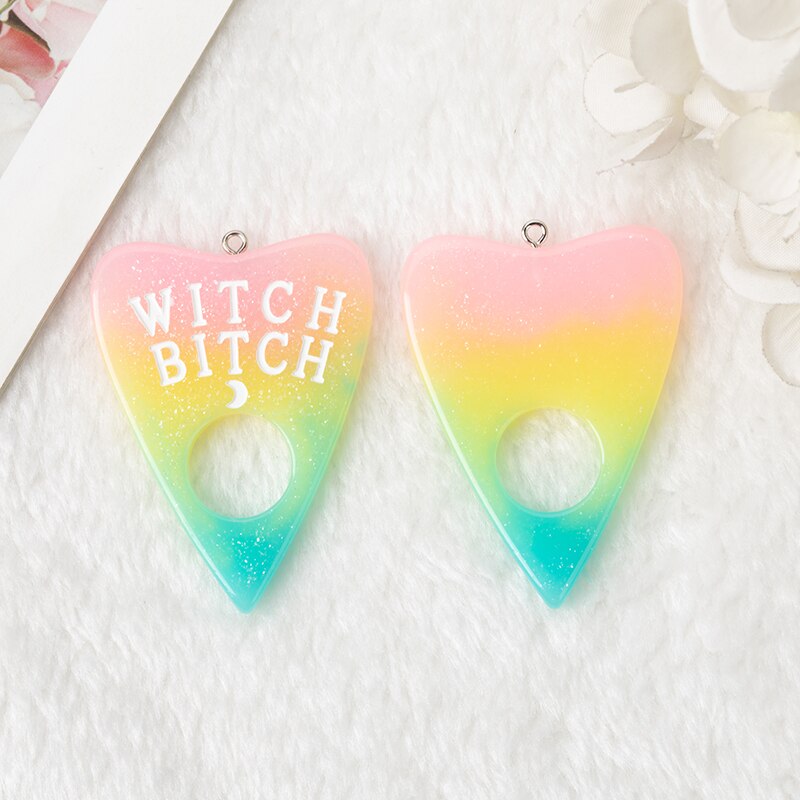 Pink, Yellow and Blue Witch Planchette Resin Pendant