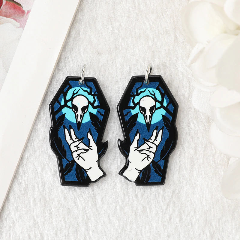 Raven Skull Coffin Acrylic Charm