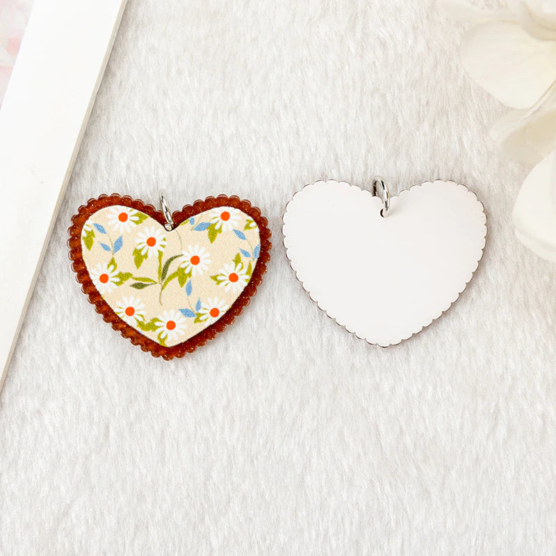 Brown Floral Heart Acrylic Charm