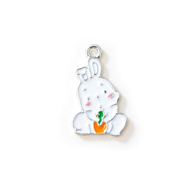 White and Silver Bunny with Carrot Charm