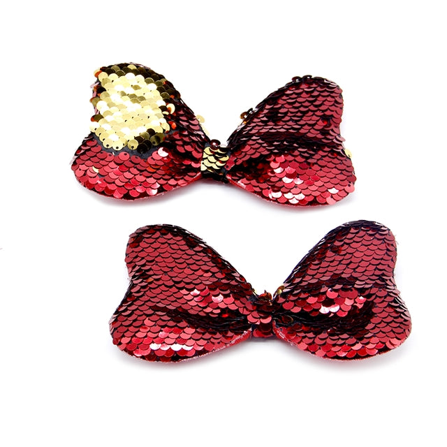 Large Red and Gold Mermaid Sequin Bow Applique