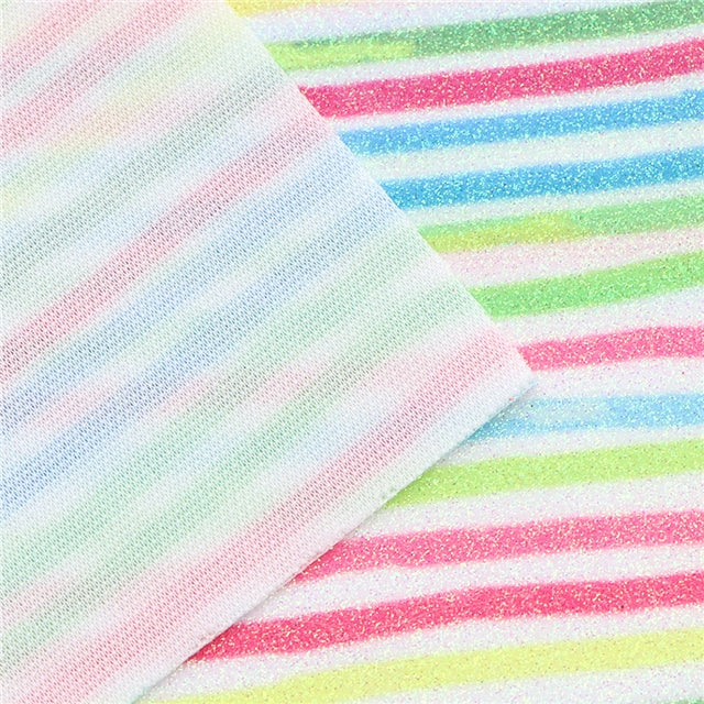 Spring Stripes Fine Glitter Stretchy Fabric Sheet
