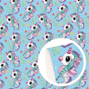 Blue Spring Seahorses Faux Leather Sheet