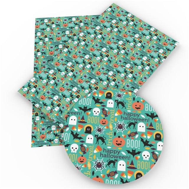 Turquoise Halloween Icons Faux Leather Sheet