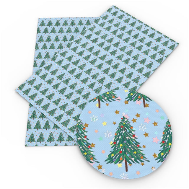 Blue Christmas Trees Faux Leather Sheet