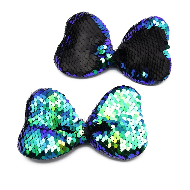Large Green and Black Mermaid Sequin Bow Applique