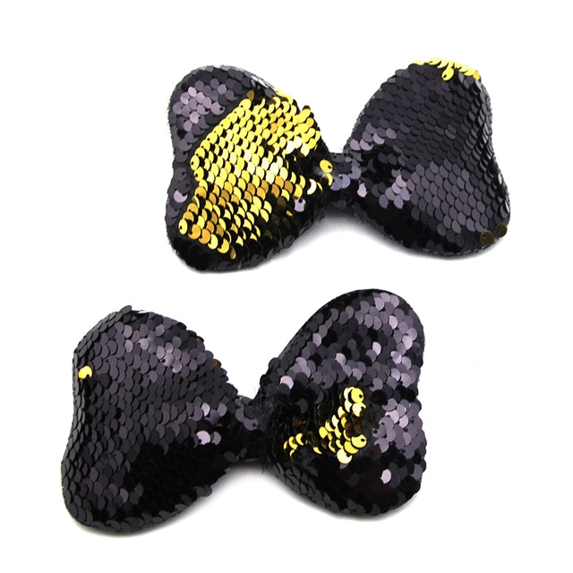 Large Black and Gold Mermaid Sequin Bow Applique