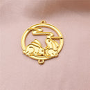 Rabbit Scene Gold Tone Connector Pendant