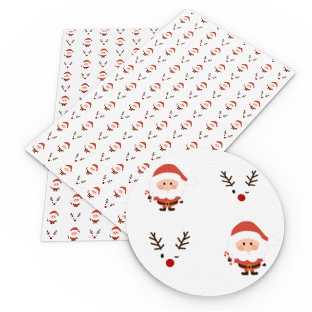Santa and Winking Reindeer Faux Leather Sheet