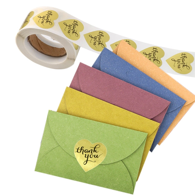 1" Gold Heart Thank You Stickers (roll of 500)