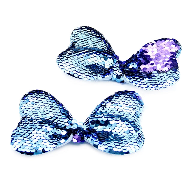 Large Blue and Purple Mermaid Sequin Bow Applique
