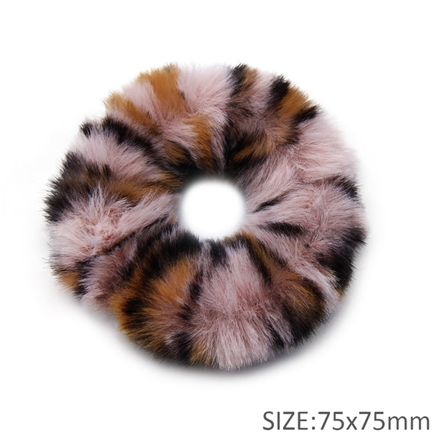 Pink and Brown Faux Fur Scrunchie